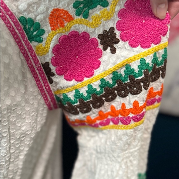 Anthropologie Ivy Jane Embroidered Boho Blouse - White and Pink M - Picture 3 of 7